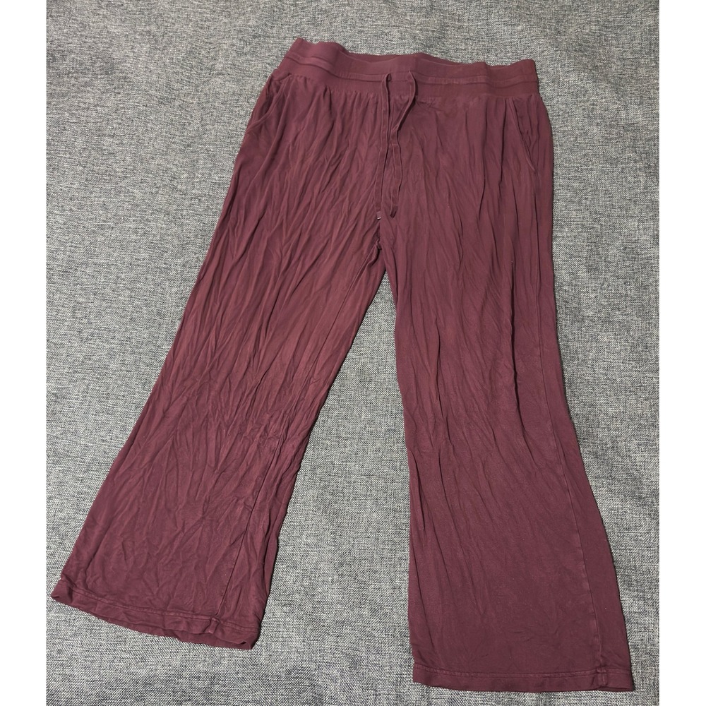 Terra & Sky Womens 1X Pants Burgundy Wide Leg Rayon Spandex